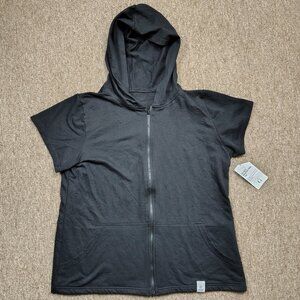 GOWNIES Hoodie Women's 2XL Black Full Zip Short Sleeve Cotton Blend Lightweight